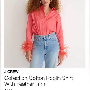 J Crew Coral feather cotton poplin button down